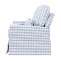 M21797BGH,Namesake,Crawford Chair and a Half Pillowback Swivel Glider in Blue Gingham