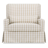 M21797TGH,Namesake,Crawford Chair and a Half Pillowback Swivel Glider in Tan Gingham