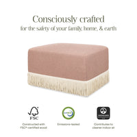 M21785RSBIF,Namesake,Crawford Gliding Ottoman in Rose Boucle with Ivory Tassel Fringe