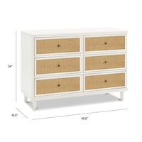 M23716RWHC,Namesake,Marin with Cane 6 Drawer Assembled Dresser in Warm White and Honey Cane