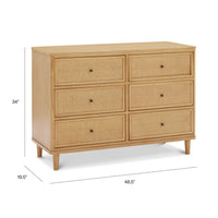 M23716HYHC,Namesake,Marin with Cane 6 Drawer Assembled Dresser in Honey and Honey Cane