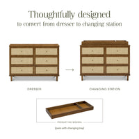 M23716NLBC,Namesake,Marin with Cane 6 Drawer Assembled Dresser in Natural Walnut and Blonde Cane