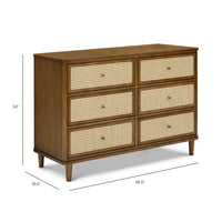 M23716NLBC,Namesake,Marin with Cane 6 Drawer Assembled Dresser in Natural Walnut and Blonde Cane