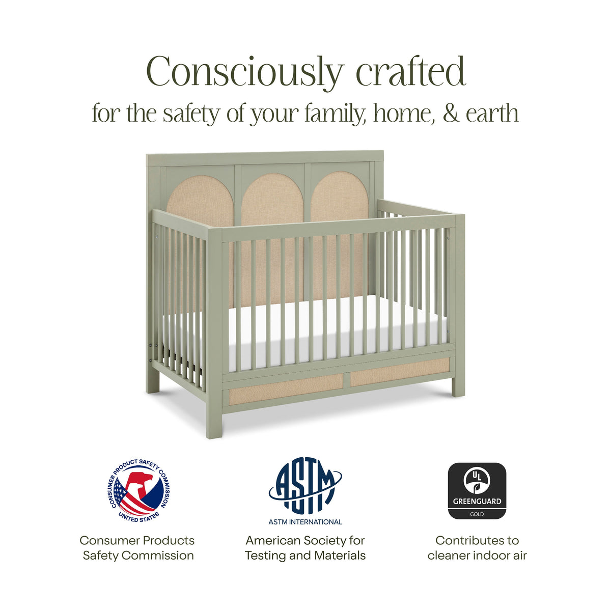 M24801FSPSEW,Namesake,Eloise 4-in-1 Convertible Crib in French Sage and Performance Sand Eco-Weave