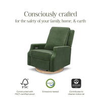 M22286FGVLB,Namesake,Crewe Electronic Swivel Glider Recliner in Forest Green Velvet w/Light Wood Base
