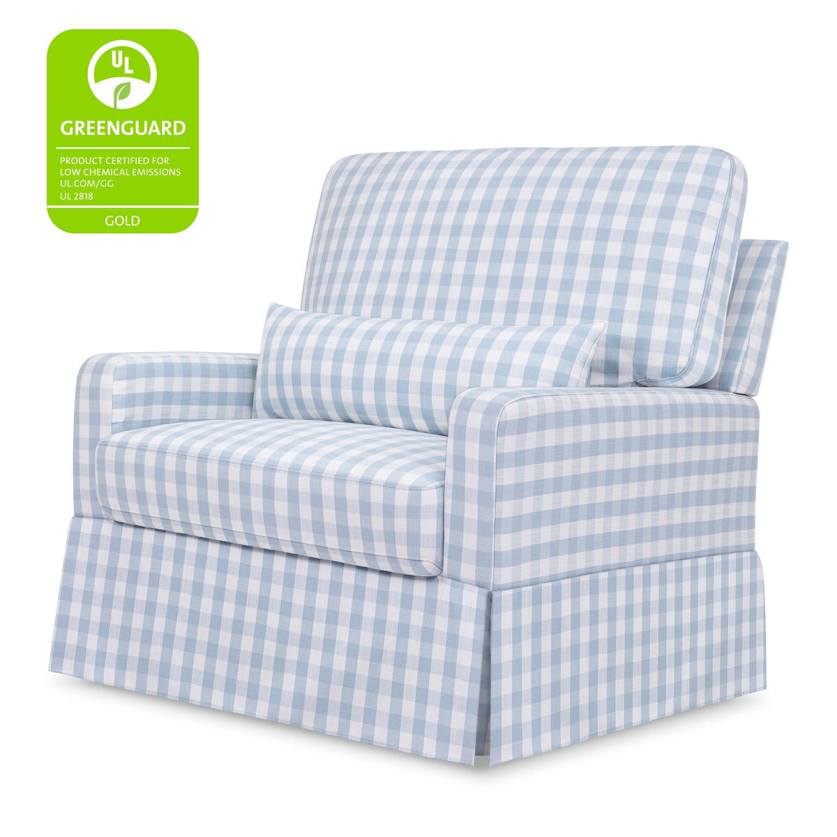 M21797BGH,Namesake,Crawford Chair and a Half Pillowback Swivel Glider in Blue Gingham