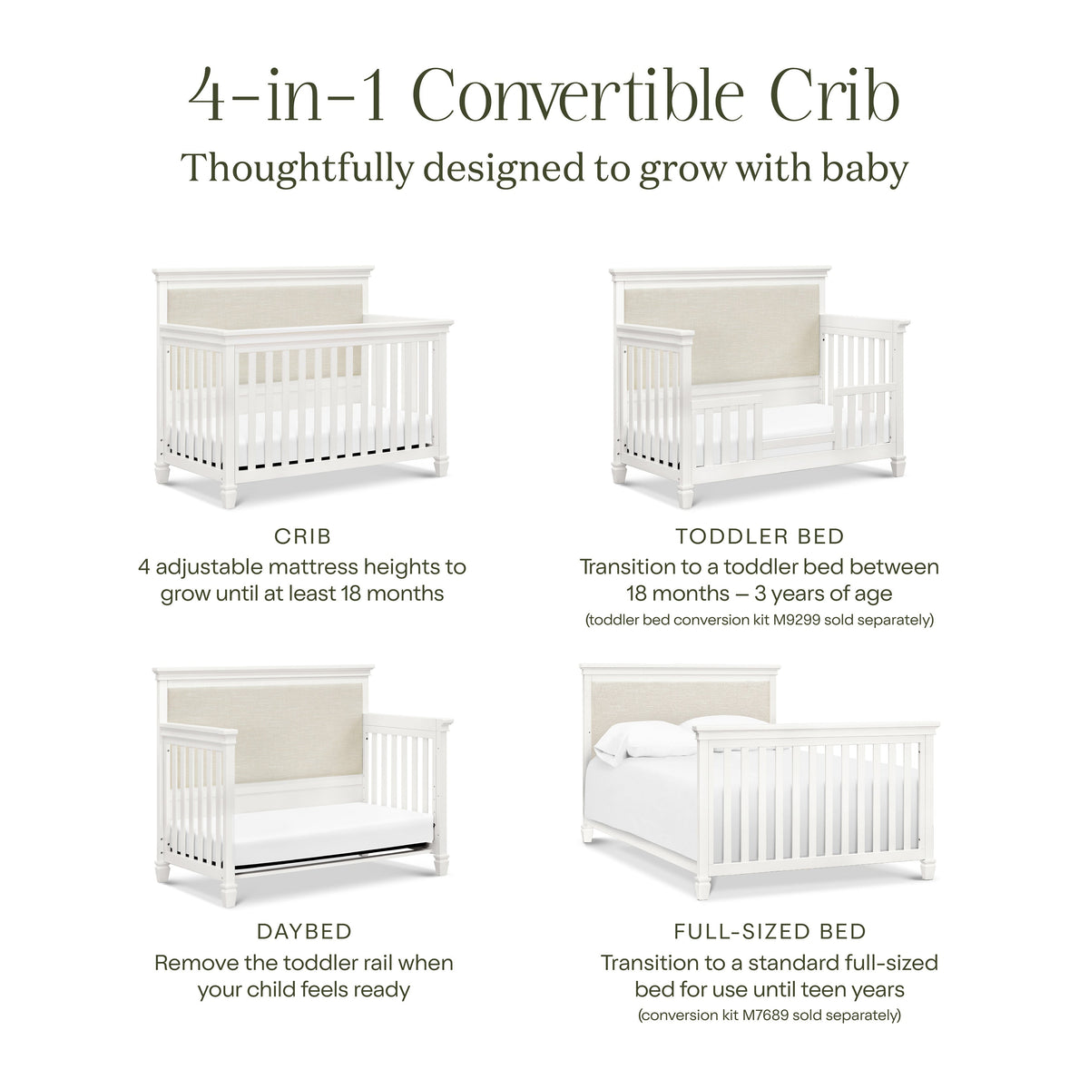 M15801RW,Namesake,Darlington 4-in-1 Convertible Crib in Warm White