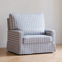 M21797BGH,Namesake,Crawford Chair and a Half Pillowback Swivel Glider in Blue Gingham