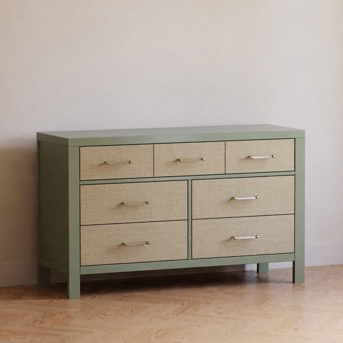 M24816FSPSEW,Namesake,Eloise 7-Drawer Assembled Dresser in French Sage and Performance Sand Eco-Weave