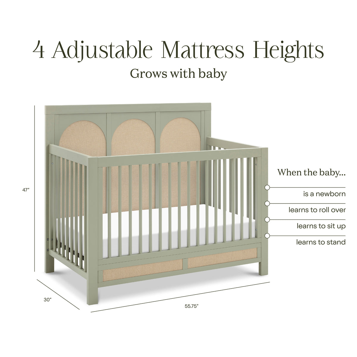 M24801FSPSEW,Namesake,Eloise 4-in-1 Convertible Crib in French Sage and Performance Sand Eco-Weave