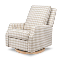 M22286TGHLB,Namesake,Crewe Electronic Swivel Glider Recliner in Tan Gingham with Light Wood Base