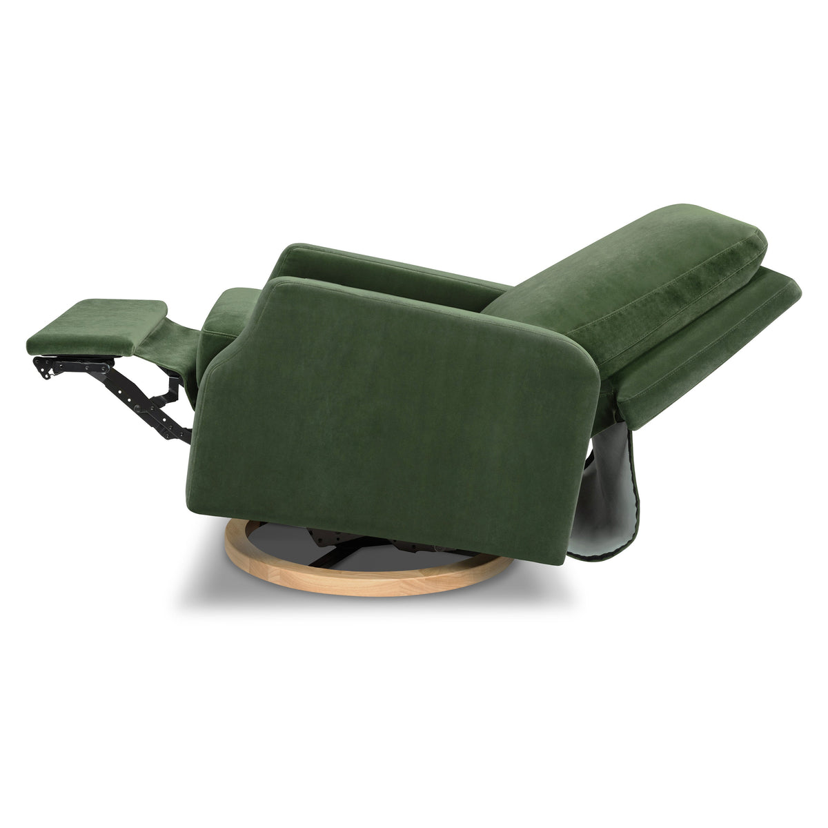 M22286FGVLB,Namesake,Crewe Electronic Swivel Glider Recliner in Forest Green Velvet w/Light Wood Base